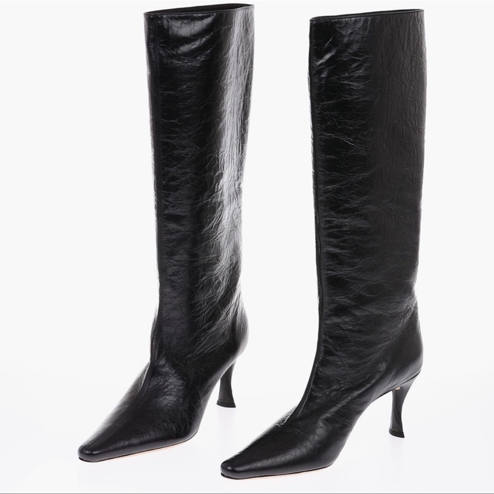 BY FAR Black Tall Leather Heeled Boots